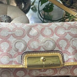 COACH Kristin Sequin Hobo Shoulder Bag. Pink and white canvas. Preloved